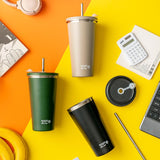 Cana termica cu pai din otel inoxidabil, Nava We care, 500 ml, negru