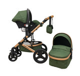 Carucior Belecoo 3 in 1 cu suspensii si roti cauciuc plin, reversibil, accesorizat culoare bej/maro BBD530WVERDE