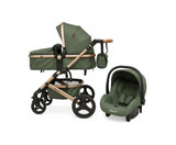 Carucior Belecoo 3 in 1 cu suspensii si roti cauciuc plin, reversibil, accesorizat culoare bej/maro BBD530WVERDE