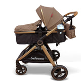 Carucior 2 in 1 Belecoo XID, cu inchidere compacta, 0-36 luni, reversibil brown
