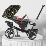 Tricicleta pentru copii, cu pozitie de somn si scaunel tip scoica reversibil,  culoare negru/auriu, BBD6017NA