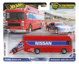 HOT WHEELS TRANSPORTATOR EURO HAULER CU MASINUTA NISSAN 300 ZX GTS SCARA 1:64
