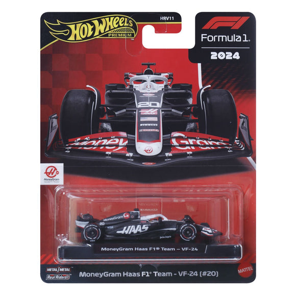 HOT WHEELS PREMIUM REAL RIDERS FORMULA 1 2024 MASINUTA METALICA MONEYGRAM HAAS F1 TEAM VF 24 NUMARUL 20 SCARA 1 LA 64