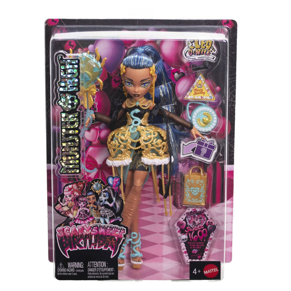 MONSTER HIGH ZIUA DE NASTERE DULCE SI INFRICOSATOARE PAPUSA CLEO DE NILE CU ACCESORII