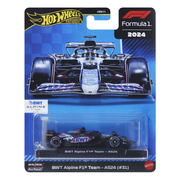 HOT WHEELS PREMIUM REAL RIDERS FORMULA 1 2024 MASINUTA METALICA BWT ALPINE F1 TEAM A524 NUMARUL 31 SCARA 1 LA 64