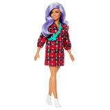 PAPUSA BARBIE FASHIONISTA CU PARUL MOV SI ROCHITA CU STELUTE