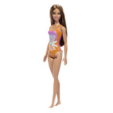 PAPUSA BARBIE BRUNETA CU COSTUM DE BAIE INFLORAT