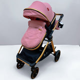 Carucior 2 in 1 Belecoo XID, cu inchidere compacta, 0-36 luni, reversibil Roz/ Negru