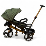 Tricicleta cu pozitie de somn, scaun rotativ si muzica distractiva, Verde Armi, Cadrul Auriu