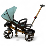 Tricicleta cu pozitie de somn, scaun rotativ si muzica distractiva, Verde Menta, Cadrul auriu