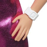 BARBIE FASHIONISTAS PAPUSA BARBIE BLONDA CU ROCHIE ROZ METALIZAT