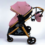 Carucior 2 in 1 Belecoo XID, cu inchidere compacta, 0-36 luni, reversibil Roz/ Negru