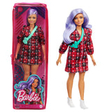 PAPUSA BARBIE FASHIONISTA CU PARUL MOV SI ROCHITA CU STELUTE