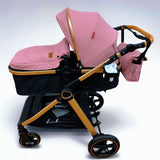 Carucior 2 in 1 Belecoo XID, cu inchidere compacta, 0-36 luni, reversibil Roz/ Negru