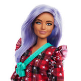 PAPUSA BARBIE FASHIONISTA CU PARUL MOV SI ROCHITA CU STELUTE