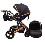 Carucior Belecoo 3 in 1 cu suspensii si roti cauciuc plin, reversibil, accesorizat culoare NEGRU, BBD530WN