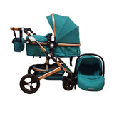 Carucior Belecoo 3 in 1 cu suspensii si roti cauciuc plin, reversibil, accesorizat culoare TURCOAZ, BBD530WT