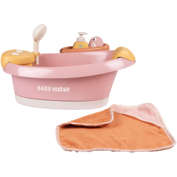 Cadita pentru papusa Smoby Baby Nurse Balneo Bath roz cu 3 accesorii