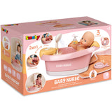 Cadita pentru papusa Smoby Baby Nurse Balneo Bath roz cu 3 accesorii