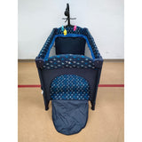 Patut pentru bebelusi cu baldachin , laterala pliabila cu masa de infasat si carusel ,BBDT1 ALBASTRU