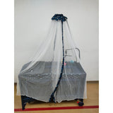 Patut pentru bebelusi cu baldachin , laterala pliabila cu masa de infasat si carusel ,BBDT1 ALBASTRU