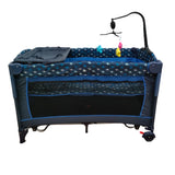 Patut pentru bebelusi cu baldachin , laterala pliabila cu masa de infasat si carusel ,BBDT1 ALBASTRU