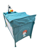 Patut pentru bebelusi cu baldachin,BBDP01 , laterala pliabila cu masa de infasat si carusel ,ALBASTRU
