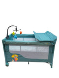 Patut pentru bebelusi cu baldachin,BBDP01 , laterala pliabila cu masa de infasat si carusel ,ALBASTRU