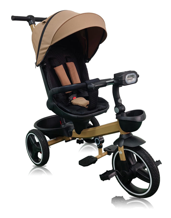 Tricicleta pentru copii, muzicala,cu pozitie de somn si scaunel reversibil, Bej Inchis