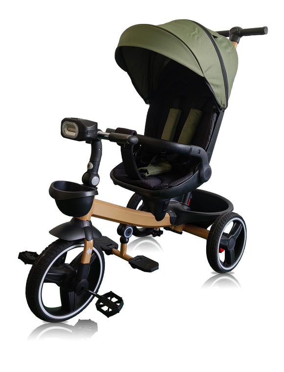 Tricicleta pentru copii, muzicala,cu pozitie de somn si scaunel reversibil, VERDE ARMI