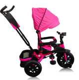 Tricicleta roti cauciuc plin, cu pozitie somn, scaun rotativ, muzica si lumini,culoare  ROZ