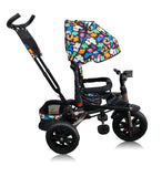 Tricicleta roti cauciuc plin, cu pozitie somn, scaun rotativ, muzica si lumini,culoare   CURCUBEU