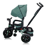 Tricicleta roti cauciuc plin, cu pozitie somn, scaun rotativ, muzica si lumini,culoare  VERDE CADRUL VERDE