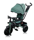 Tricicleta roti cauciuc plin, cu pozitie somn, scaun rotativ, muzica si lumini,culoare  VERDE CADRUL VERDE