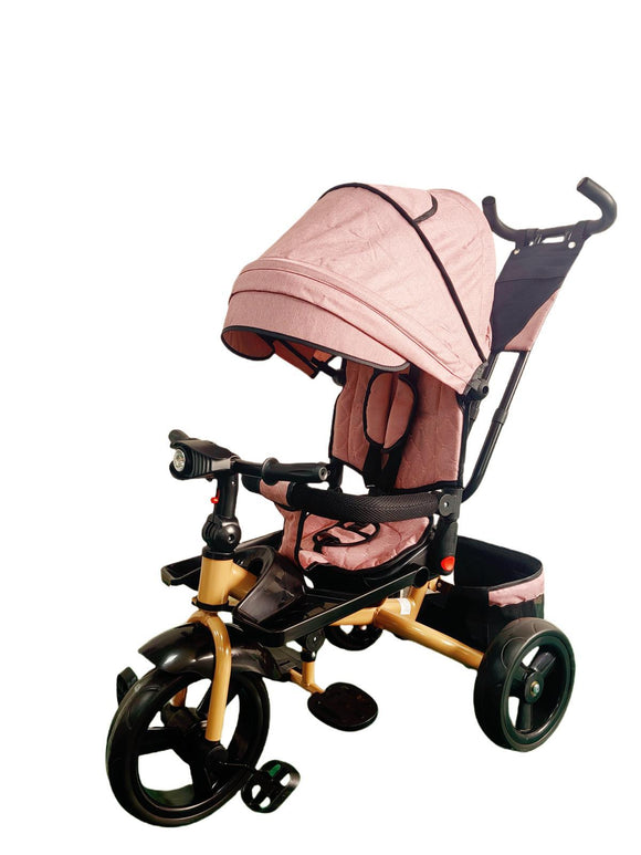 Tricicleta cu pozitie de somn, scaun rotativ si muzica distractiva, Roz deschis