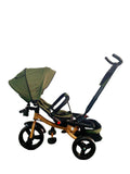 Tricicleta cu pozitie de somn, scaun rotativ si muzica distractiva, Verde Armi, Cadrul Auriu