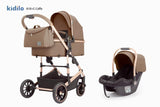 Carucior 3 in 1, Kidilo, cu suspensii, Geanta termica pentru accesorii si salteluta, Landou reversibil, Cadru aluminiu, BBDA10COFFE