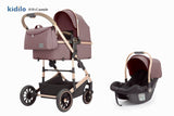 Carucior 3 in 1, Kidilo, cu suspensii, Geanta termica pentru accesorii si salteluta, Landou reversibil, Cadru aluminiu, BBDA10PURPLE