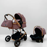 Carucior 3 in 1, Kidilo, cu suspensii, Geanta termica pentru accesorii si salteluta, Landou reversibil, Cadru aluminiu, BBDA10PURPLE