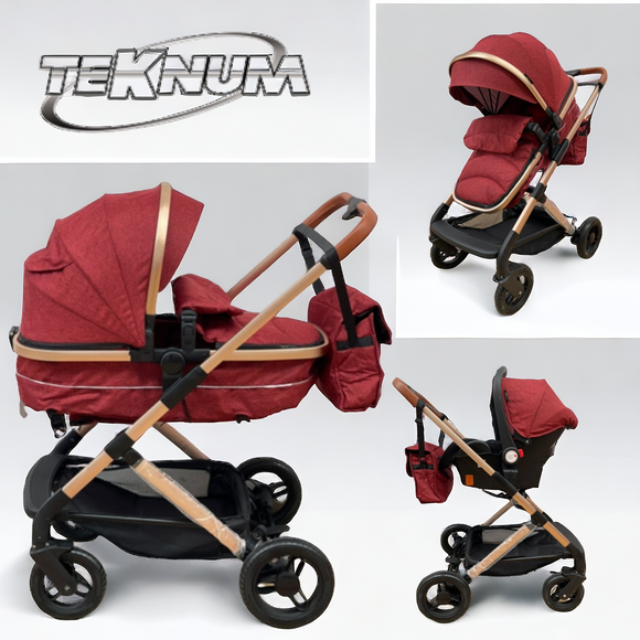 Carucior Teknum 3 in 1 , 0-36 luni, transformabil, reversibil, ultrapliabil, usor si practic cu roti cauciuc, culoare ROSU, BBD508PR