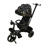 Tricicleta pentru copii, cu pozitie de somn si scaunel tip scoica reversibil,  culoare negru/auriu, BBD6017NA