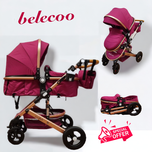 Carucior Belecoo , model 2 in 1 cu suspensii si roti cauciuc plin ,recomandat 0-36 luni, culoare MOV, BBDBLCM