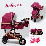 Carucior Belecoo , model 2 in 1 cu suspensii si roti cauciuc plin ,recomandat 0-36 luni, culoare MOV, BBDBLCM