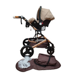 Carucior Belecoo 3 in 1 cu suspensii si roti cauciuc plin, reversibil, accesorizat culoare bej/maro BBD530WBM