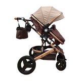 Carucior Belecoo 3 in 1 cu suspensii si roti cauciuc plin, reversibil, accesorizat culoare bej/maro BBD530WBM