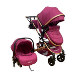 Carucior Belecoo 3 in 1 cu suspensii si roti cauciuc plin, reversibil, accesorizat culoare MOV, BBD530WM