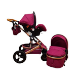 Carucior Belecoo 3 in 1 cu suspensii si roti cauciuc plin, reversibil, accesorizat culoare MOV, BBD530WM