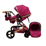 Carucior Belecoo 3 in 1 cu suspensii si roti cauciuc plin, reversibil, accesorizat culoare MOV, BBD530WM