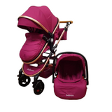 Carucior Belecoo 3 in 1 cu suspensii si roti cauciuc plin, reversibil, accesorizat culoare MOV, BBD530WM