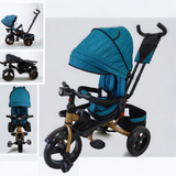 Tricicleta cu pozitie de somn, scaun rotativ si muzica distractiva, Turcoaz  5099NWM